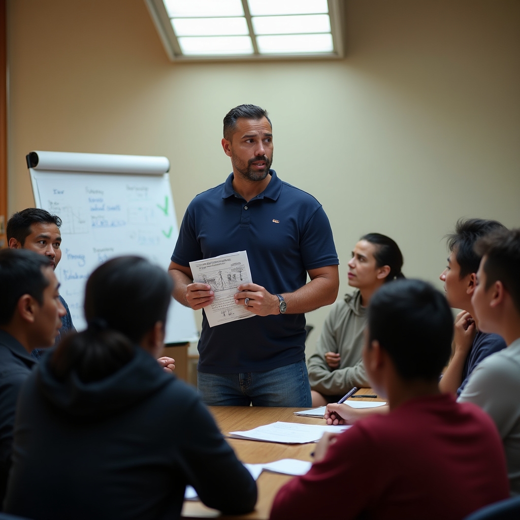 Facilitator presenting community economics concepts to an engaged group of participants