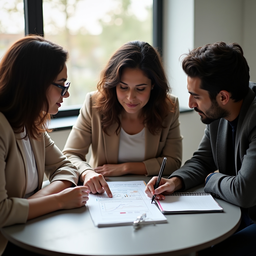 Small group of community members in discussion about shared resource management strategies